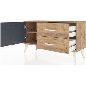 Resim Arges Şifonyer Tek Raflı 2 Çekmeceli Tek Kapaklı 88x30x48 Çam-antrasit/çam Antrasit/çam 