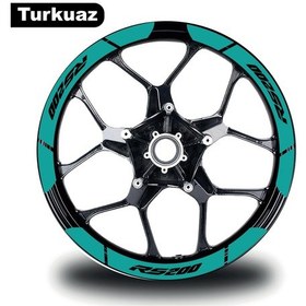 Resim Turkuaz Bajaj Pulsar Rs200 Geniş Jant Sticker Etiket Modeli 