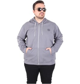 Resim Mocgrande Büyük Beden Kapüşonlu Fermuarlı Sweat Double Face Ossi 25705 Fume Fume 