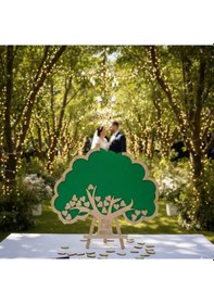 Resim Düğün-nişan- Misafir Hatıra Anı Kutusu-defteri Yeşil Hayat Ağacı 45cm Şeffaf Pleksi Şövale Ve Kalem Hediyeli 