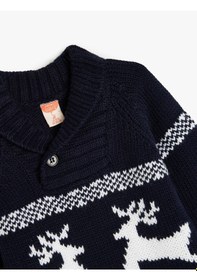 Resim Koton Kazak Geyik Desenli Uzun Kollu Düğme Detaylı Lacivert 5wmb90012tt Lacivert 