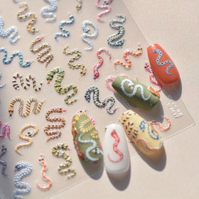 Resim Çiçekli Yılan Dünyası Sevimli Hayvan Tırnak Stickerları, Japon Tarzı Yapışkanlı Tırnak Çıkartmaları, Manikür Pedikür DIY Dekorasyon Aksesuarları için Uygun 
