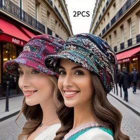 Resim 2'li Kadın Bohem Çiçekli Polar Astarlı Kışlık Şapka - Yumuşak Kenarlı Hafif Sıcak Beanie, Sadece Elde Yıkanır, Sonbahar & Kış Açık Hava Aktiviteleri için Canlı Renkli Desenler, Kış Aksesuarları, Sezonluk Moda, Şık Şapka, Rahat Başlık 