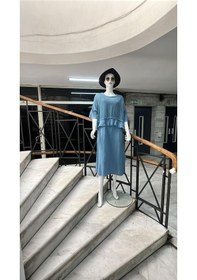 Resim Eren Style İtalyan Saçak Detaylı Müslin Keteni Yırtmaçlı Elbise - Bluz & 2'li Takım-9905 Koyu İndigo 