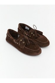 Resim LC Waikiki Meral Collection Kahverengi Süet Kadın Loafer Ayakkabı 