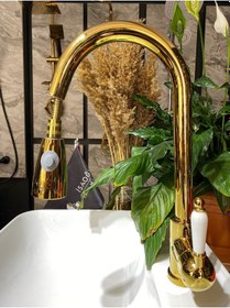 Resim İsaoğlu Yapı Altın Spiralli Mutfak Bataryası Altın Oynar Başlıklı Evye Musluğu Altın Mutfak Bataryası Gold 