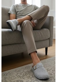 Resim Buratti Kemerli Keçe Kışlık Ev Erkek Terlik 6711003 Açık Gri 