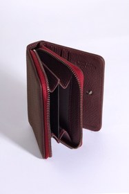 Resim Vera - Kadın Bordo Zip Around Hakiki Deri Cüzdan 