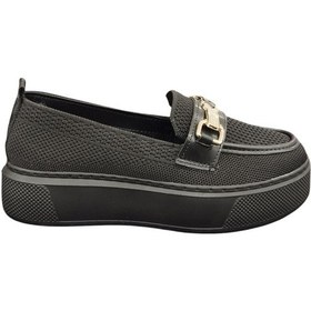 Resim Ventes 3461001z 4 Cm Kalın Taban Taş Toka Detaylı Günlük Kadın Triko Loafer Ayakkabı Siyah 