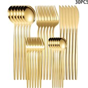 Resim 30 adet Paslanmaz Çelik Çatal Bıçak Seti, Steak Bıçağı, Çatal, Kaşık ve Bir İçin Çay dahil, Yemek Çatalı, Yemek Kaşığı, Meyve Çatalı, Tatlı Kaşığı, Kahve Kaşığı, Bulaşık Makinesinde Yıkanabilir, Ayna Parlatılmış, Ev Restoranı Otel Parti Düğün için Uygun, Bakır Renkli Sofra Seti 