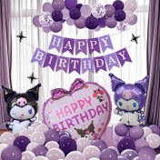 Resim 45 adet Sanrio for kuromi Temalı Doğum Günü Parti Malzemeleri Süsleri, for Kuromi Bayrak ve Balon Seti, 38 Balon, 1 Set Mutlu Doğum Günü Bayrağı, 6 Karakter Balon, Cadılar Bayramı Süsleri, Noel Süsleri 