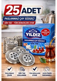 Resim 25 Adet Paslanmaz Çelik Çaydanlık Demlik Süzgeci Sök Tak Çay Süzgeci Tüm Demliklere Uyumlu Çaydanlık Filtresi Gümüş 
