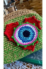Resim UNİCORNS Gizli Burslu Çanta, Hasır Clutch, Nazar Göz Figürlü Çanta, Bohem El Çantası 