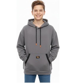 Resim Kapüşonlu Kanguru Cepli 2 İplik Mevsimlik Erkek Çocuk Sweatshirt-90940 Füme 