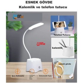 Resim Şarj Edilebilir Dokunmatik Masa Lambası Kitap Okuma Işığı Led Kalemlik Telefon Tutucu Kademe Ayarlı Beyaz 