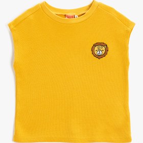 Resim Erkek Bebek Kolsuz Tişört Hayvan Baskı Detaylı Dokulu Bisiklet Yaka 
