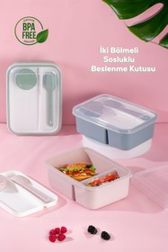 Resim Porsima 1183 Kendinden Kaşık Çatallı Sosluklu Bölmeli Beslenme Kabı - Taşınabilir Lunch Box 