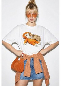 Resim Shade Kadın Pamuklu Bisiklet Yaka Maymun Punch Baskılı Oversize T-shirt Öt261036 60286078 - Beyaz Standart 