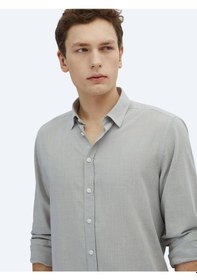 Resim Açık Gri Düz Dokuma Casual %100 Pamuk Gömlek Açık Gri 