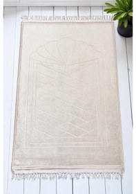 Resim Yumuşak Kadife Dokulu Peluş Seccade Krem Krem 