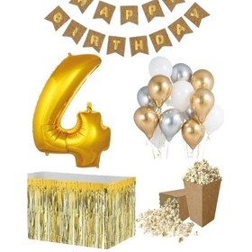 Resim 4 Yaş Kraft Gold Balon Rakam Folyo Banner Mısır Kutusu Masa Ete 