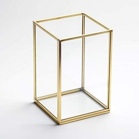 Resim 15x10x10cm Pirinç Gold Geometrik Teraryum Cam Fanus Vazo Mumluk Yapımı Dekoratif 