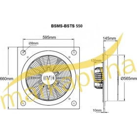 Resim Bahçıvan 66x66 cm BSMS 550 1440 D/D 220/230 volt Monofaze Kare Sanayi Aspiratörü 