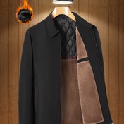 Resim Erkekler İçin Sonbahar/Kış Polar Astarlı Kalınlaştırılmış Casual Ceket, Şık Dönme Yaka Fermuarlı Lüks İş Kıyafeti, İdari Stil Erkek Dış Giyim, Dayanıklı Kumaş, Fermuarlı Kışlık Ceket, Şık Erkek Montu, Kalın Kumaşlı, İşyeri Kıyafeti 