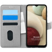 Resim Samsung Galaxy A12 Kılıf Fabric Book Wallet Gri Microsonic