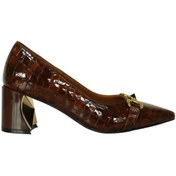 Resim Platin Taba Pyton Baskı Deri Kadın Klasik Topuklu Ayakkabı 