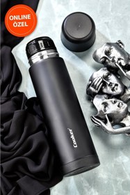 Resim Cooker Çift Kat Paslanmaz Çelik 750 ml Termos Siyah( Çay Kahve Piknik Kamp Outdoor Ofis Otel Kafe Okul ) 
