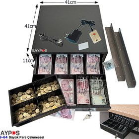 Resim Saypos 6 Banknot Gözlü Kolay Açma Butonlu ve Montaj Askıl Takım Halinde Para Çekmecesi 41x41x11 CM 