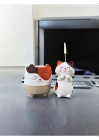 Resim Utangaç Kedi Temalı Not Tutucu Ve Kedi Saksı Seti Hediyelik Ofis Seti Turuncu 
