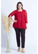 Resim 1934 Kolyeli Şifon Büyük Beden Şık Bluz Kırmızı Kırmızı 