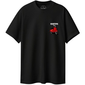 Resim Velvoria Unisex Oversize Beautıful Ride Baskılı Siyah Renk T-shirt 