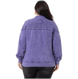Resim Büyük Beden Pis Dikişli Fermuarlı Yırtmaçlı Parça Boyalı Mor Sweatshirt-mor Mor 