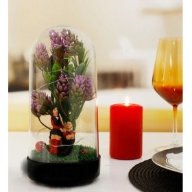 Resim Mobgift Sümbül Çiçeği Altında Sevgili Çift Tasarımlı Işıklı Fanus (Mor) 