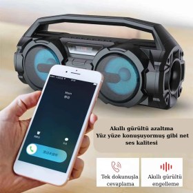 Resim Trend Store Bluetooth Kablosuz Hoparlör Kablolu Mikrofonlu Karaoke RGB Işıklı USB AUX FM Radyo SD Destekli 