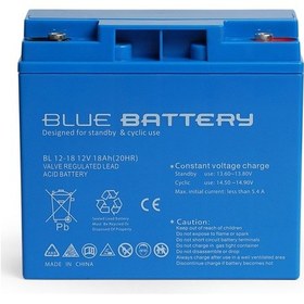 Resim Blue Battery 12V 18 Amper Bakımsız Kuru Akü Ups Aküsü 