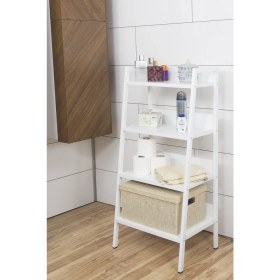 Resim Mudesa 4 Raflı Beyaz Çok Amaçlı Banyo Organizer Metal Ahşap Dekoratif Açık Banyo Dolabı Konik Banyo Rafı 