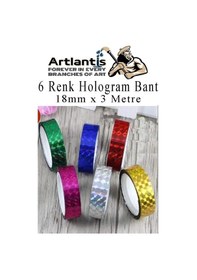 Resim Renkli Hologram Bant 6 Renk 12 Adet 18mm X 3 Metre Yaldızlı Metalik Desenli Fosforlu Hologram Bant Hobi Tasarım 12 Adet 