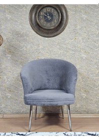 Resim Zafir Tekli Teddy Krom Kaplama Sivriltme Ayak Çay Seti Koltuk Tekli Berjer , Balkon, Salon, Ofis Gri 