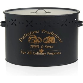 Resim Çok Bölmeli Siyah Metal Patates ve Soğan Kovası, 18 Litrelik Depolama Çözümü 