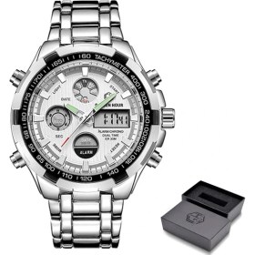 Resim Hanyang S W Kutusu Goldenhour Lüks Marka Su Geçirmez Askeri Spor Saatler Erkekler Gümüş Çelik Dijital Kuvars Analog Saat Saat Relogios Masculinos (Yurt Dışından) 