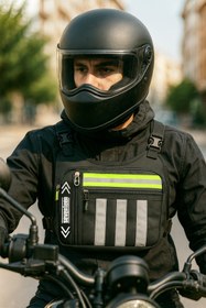 Resim KAFF Siyah Reflektörlü Ayarlanabilir Çok Bölmeli Göğüs Yelek Motosiklet Kurye Motorcu Çantası 