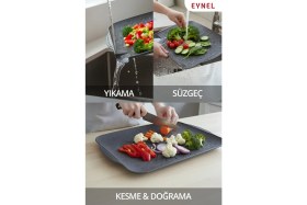 Resim Eynel Süzgeçli Kesim Panosu Sebze Meyve Yeşillik Yıkama Matı Dikdörtgen Şekilli Plastik Kesim Tahtası 