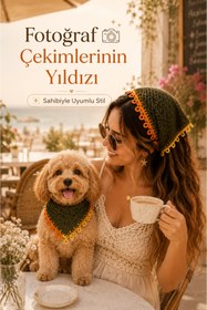 Resim NEHOLİA Kadın ve Köpek Kombin Bandana - El Örgüsü Bohem Stil Uyumlu Anne Köpek Bandanası - Ayarlanabilir Tasarım 
