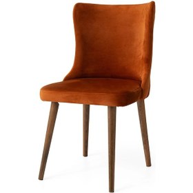 Resim Nev Ahşap Ayaklı Babyface Kumaş Salon Balkon Ve Mutfak Sandalyesi 6 Adet Turuncu 