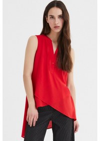 Resim Kırmızı Kolsuz Arkası Uzun Bluz Kırmızı 