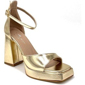 Resim Kindep Beyaz Kalın Topuklu Platform Kadın Ayakkabı Altın Altin 